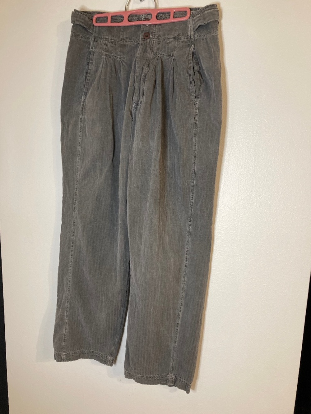 free people cotton linen wide straight leg high rise pleat front trouser pants